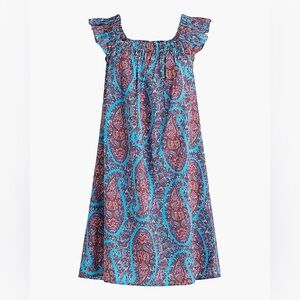 Brand New! J Crew flutter sleeve flowy red and blue paisley mini dress size M